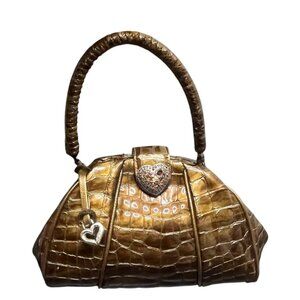BRIGHTON Faux Crocodile Print Patent Leather Purse Bag Magnetic‎ Handbag Gold